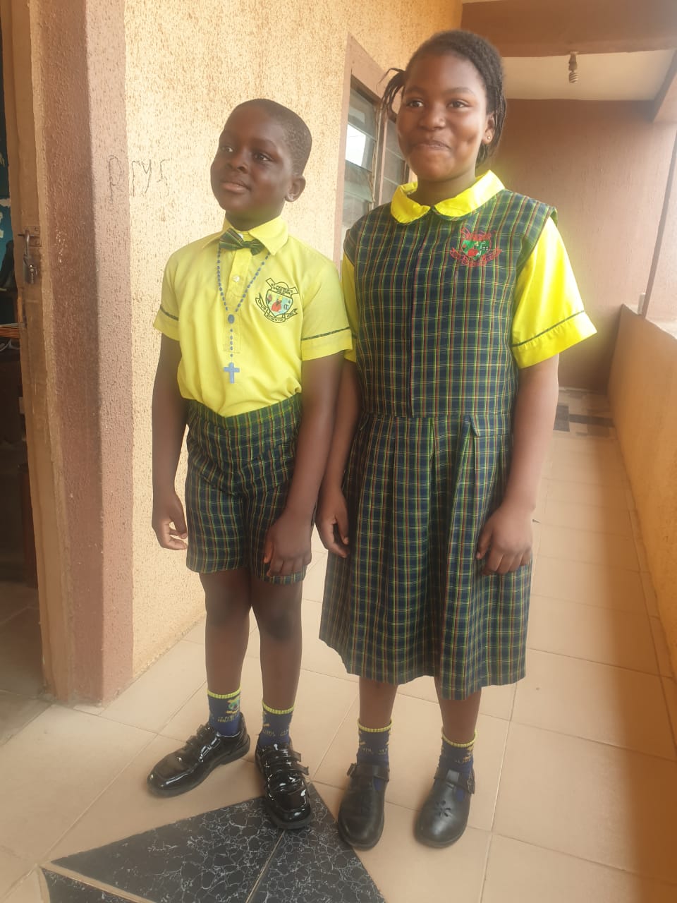 St. Patrick's School Girls Uniform - Green pinafore, Yellow blouse